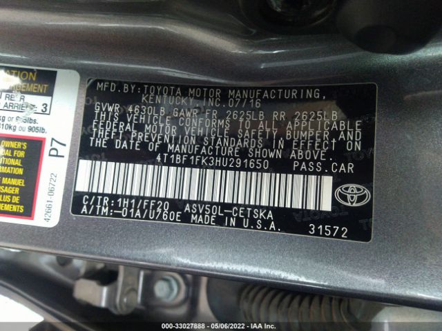 Photo 8 VIN: 4T1BF1FK3HU291650 - TOYOTA CAMRY 