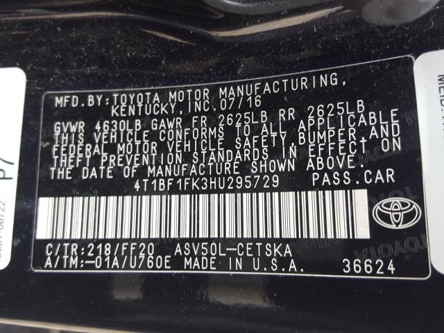 Photo 9 VIN: 4T1BF1FK3HU295729 - TOYOTA CAMRY LE 