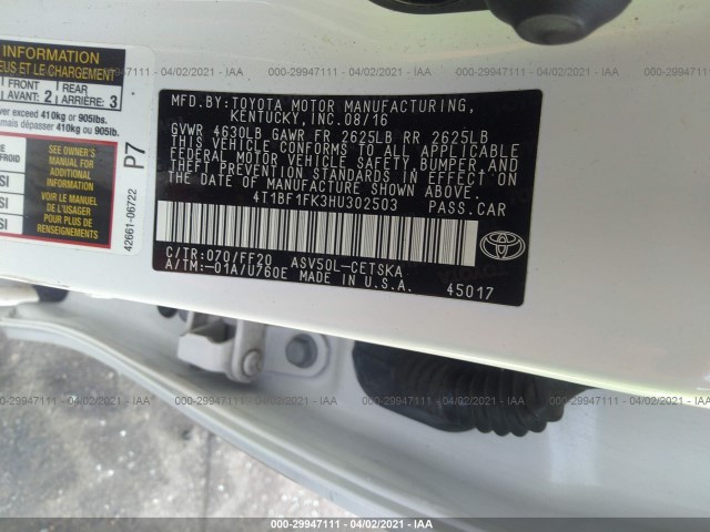 Photo 8 VIN: 4T1BF1FK3HU302503 - TOYOTA CAMRY 