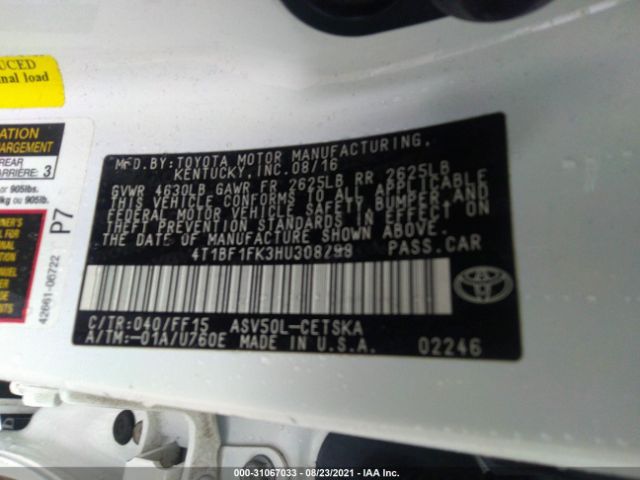 Photo 8 VIN: 4T1BF1FK3HU308298 - TOYOTA CAMRY 