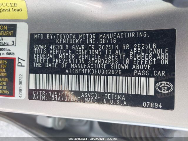 Photo 8 VIN: 4T1BF1FK3HU312626 - TOYOTA CAMRY 