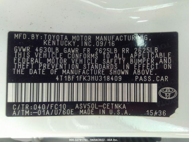 Photo 8 VIN: 4T1BF1FK3HU318409 - TOYOTA CAMRY 