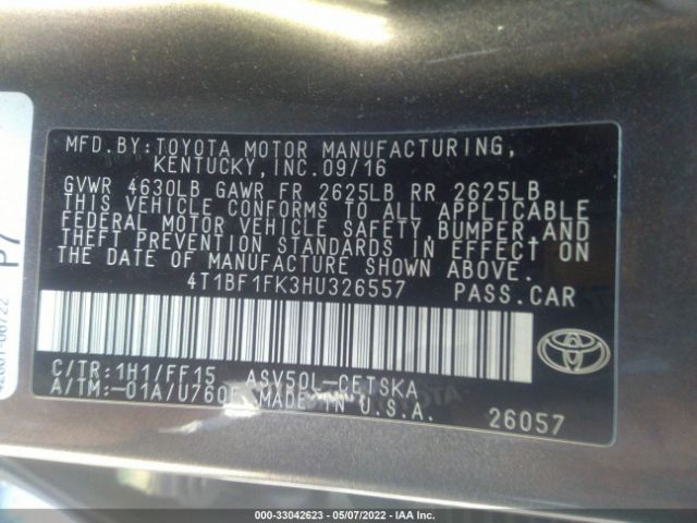 Photo 8 VIN: 4T1BF1FK3HU326557 - TOYOTA CAMRY 