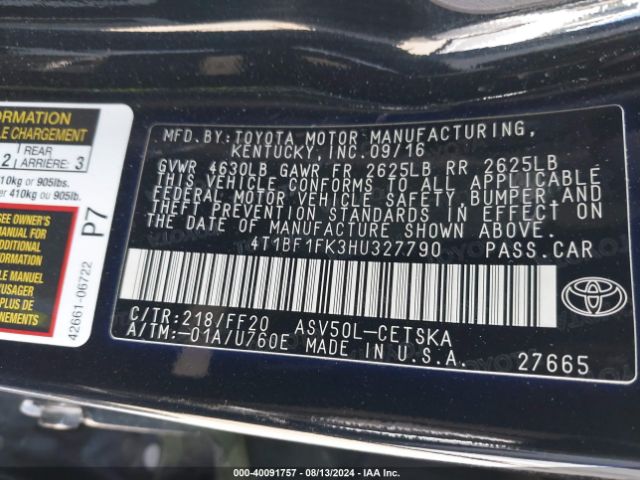 Photo 8 VIN: 4T1BF1FK3HU327790 - TOYOTA CAMRY 