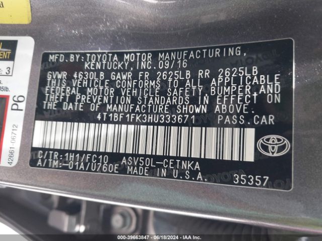 Photo 8 VIN: 4T1BF1FK3HU333671 - TOYOTA CAMRY 