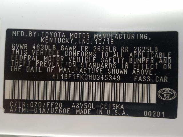 Photo 9 VIN: 4T1BF1FK3HU345349 - TOYOTA CAMRY LE 