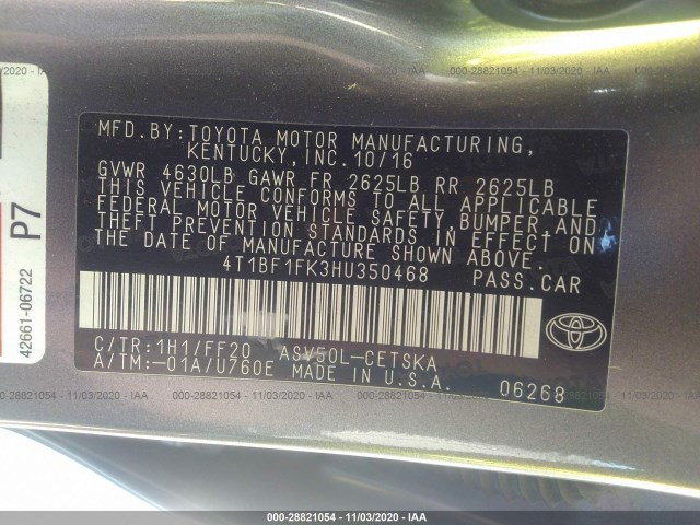 Photo 8 VIN: 4T1BF1FK3HU350468 - TOYOTA CAMRY 