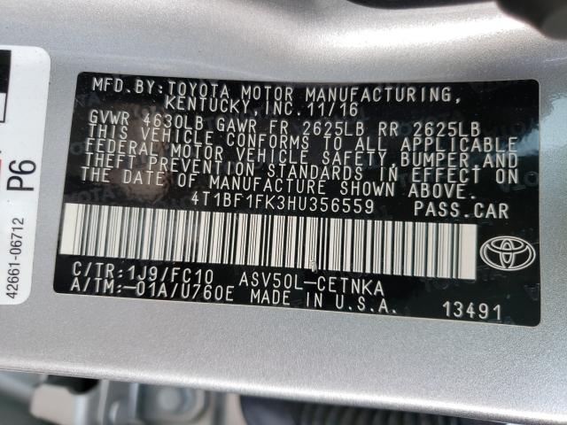 Photo 9 VIN: 4T1BF1FK3HU356559 - TOYOTA CAMRY LE 