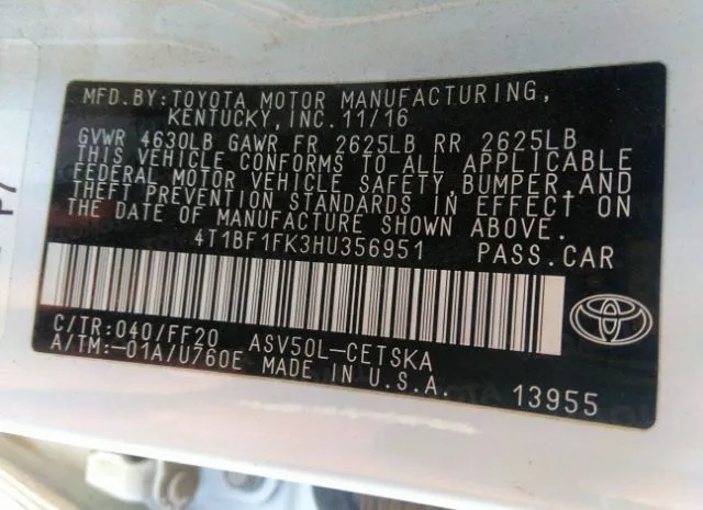 Photo 8 VIN: 4T1BF1FK3HU356951 - TOYOTA CAMRY 