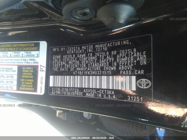 Photo 8 VIN: 4T1BF1FK3HU371515 - TOYOTA CAMRY 