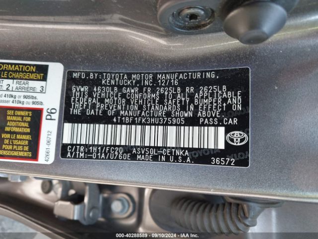 Photo 8 VIN: 4T1BF1FK3HU375905 - TOYOTA CAMRY 