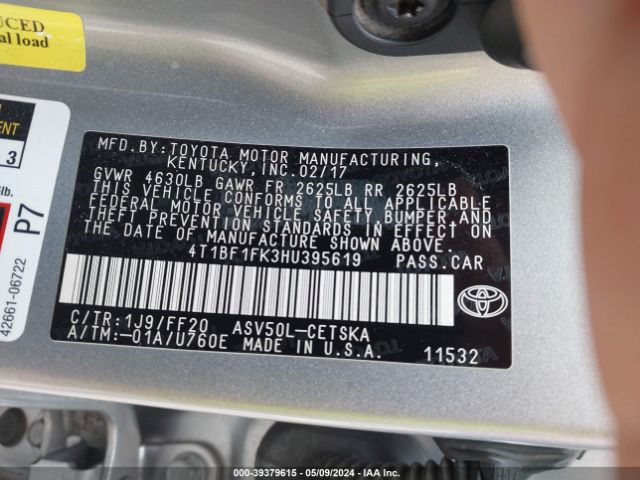 Photo 8 VIN: 4T1BF1FK3HU395619 - TOYOTA CAMRY 