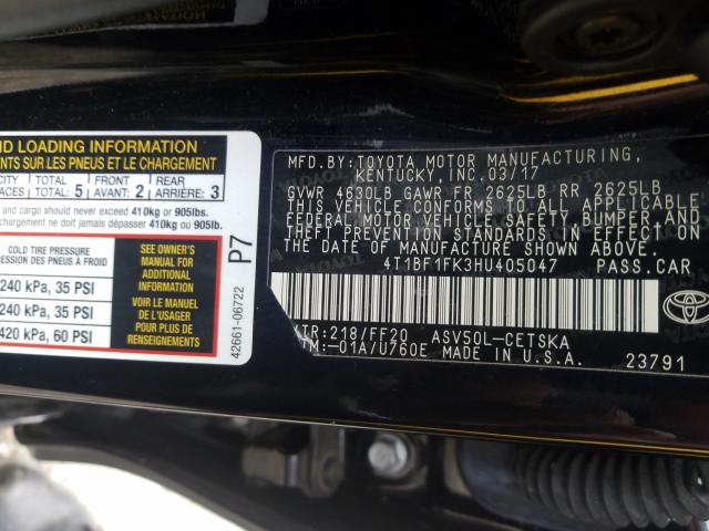 Photo 9 VIN: 4T1BF1FK3HU405047 - TOYOTA CAMRY LE 