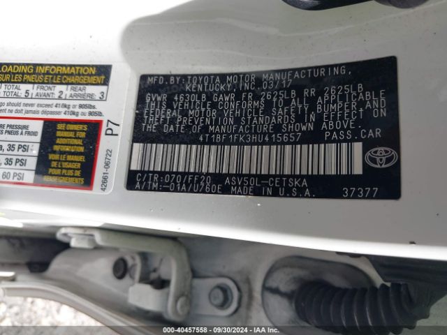 Photo 8 VIN: 4T1BF1FK3HU415657 - TOYOTA CAMRY 