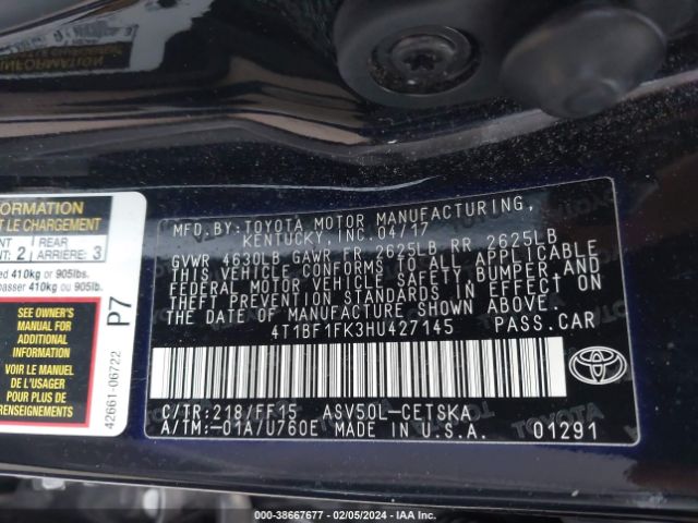 Photo 8 VIN: 4T1BF1FK3HU427145 - TOYOTA CAMRY 