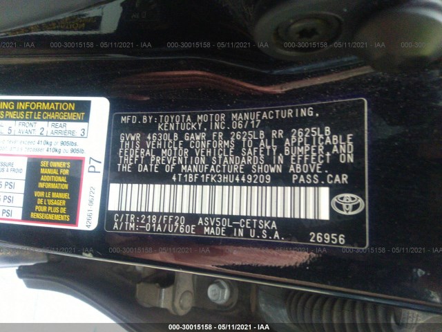 Photo 8 VIN: 4T1BF1FK3HU449209 - TOYOTA CAMRY 