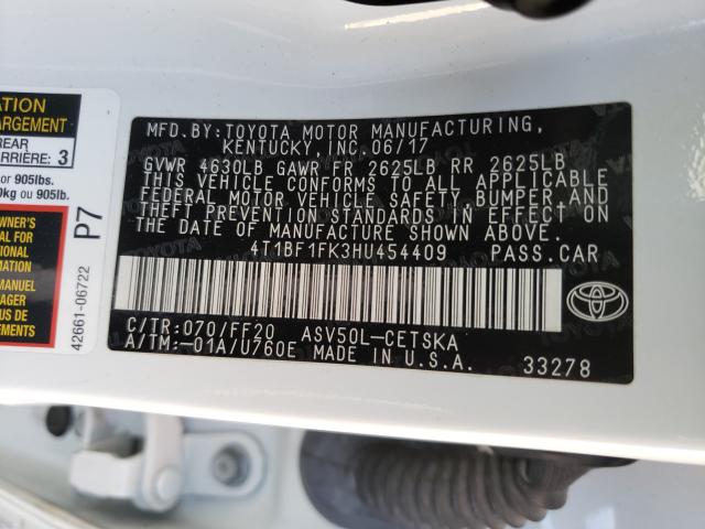 Photo 9 VIN: 4T1BF1FK3HU454409 - TOYOTA CAMRY LE 