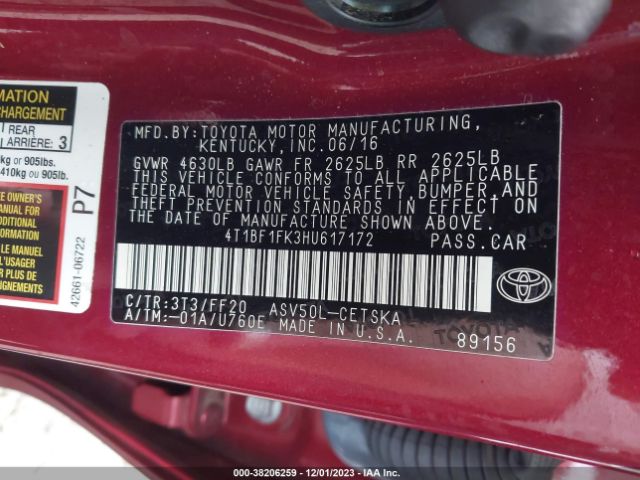 Photo 8 VIN: 4T1BF1FK3HU617172 - TOYOTA CAMRY 