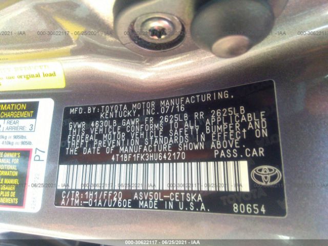 Photo 8 VIN: 4T1BF1FK3HU642170 - TOYOTA CAMRY 