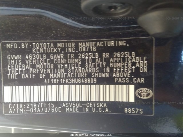 Photo 8 VIN: 4T1BF1FK3HU648809 - TOYOTA CAMRY 