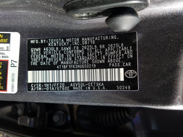 Photo 9 VIN: 4T1BF1FK3HU650219 - TOYOTA CAMRY LE 