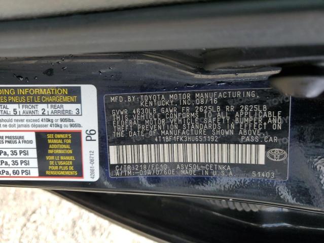 Photo 11 VIN: 4T1BF1FK3HU651192 - TOYOTA CAMRY LE 