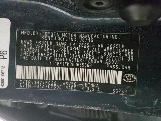 Photo 11 VIN: 4T1BF1FK3HU655663 - TOYOTA CAMRY LE 