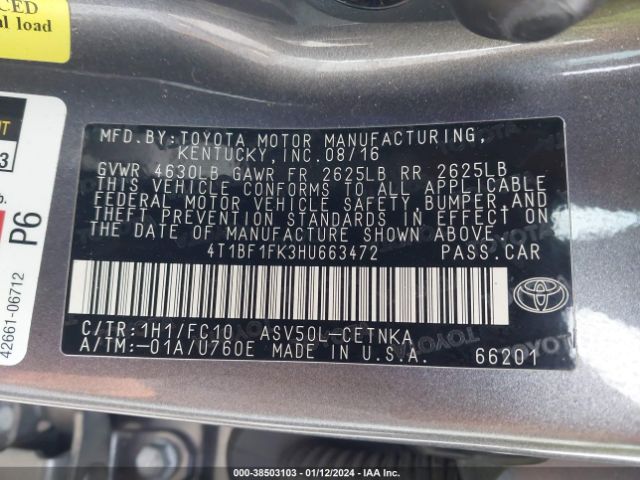 Photo 8 VIN: 4T1BF1FK3HU663472 - TOYOTA CAMRY 