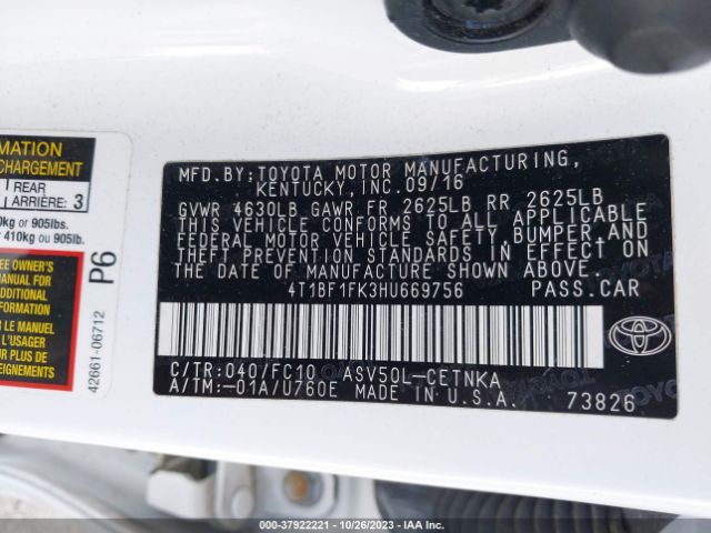 Photo 8 VIN: 4T1BF1FK3HU669756 - TOYOTA CAMRY 