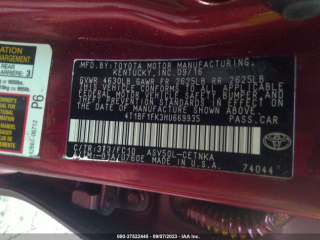 Photo 8 VIN: 4T1BF1FK3HU669935 - TOYOTA CAMRY 