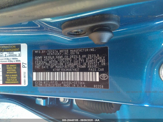 Photo 8 VIN: 4T1BF1FK3HU674827 - TOYOTA CAMRY 