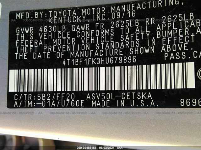 Photo 8 VIN: 4T1BF1FK3HU679896 - TOYOTA CAMRY 