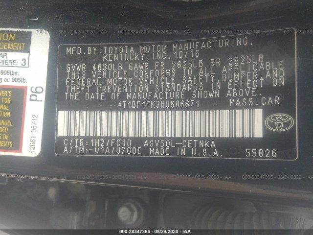 Photo 8 VIN: 4T1BF1FK3HU686671 - TOYOTA CAMRY 