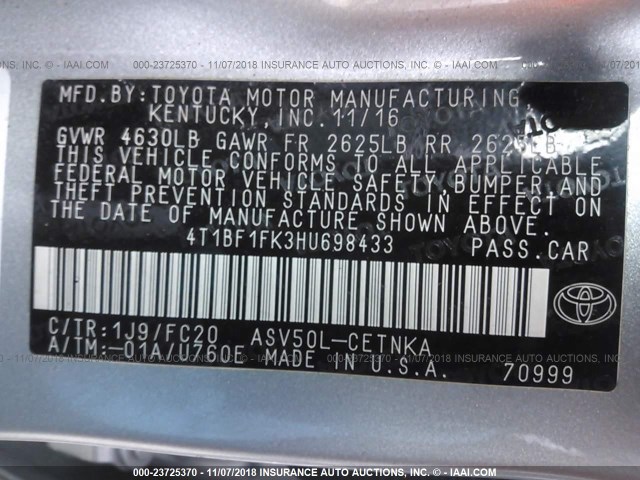 Photo 8 VIN: 4T1BF1FK3HU698433 - TOYOTA CAMRY 