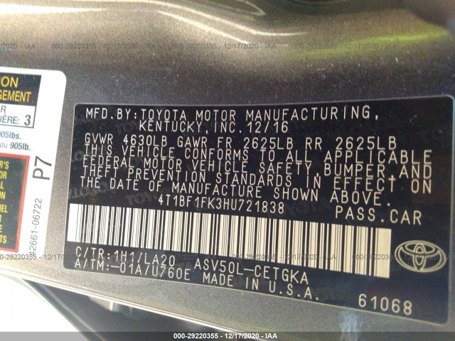 Photo 8 VIN: 4T1BF1FK3HU721838 - TOYOTA CAMRY 