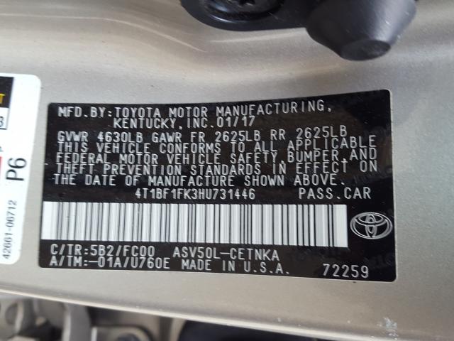 Photo 9 VIN: 4T1BF1FK3HU731446 - TOYOTA CAMRY LE 