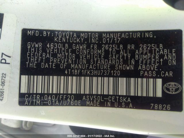 Photo 8 VIN: 4T1BF1FK3HU737120 - TOYOTA CAMRY 