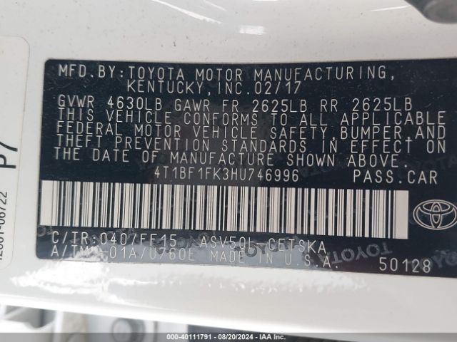 Photo 8 VIN: 4T1BF1FK3HU746996 - TOYOTA CAMRY 