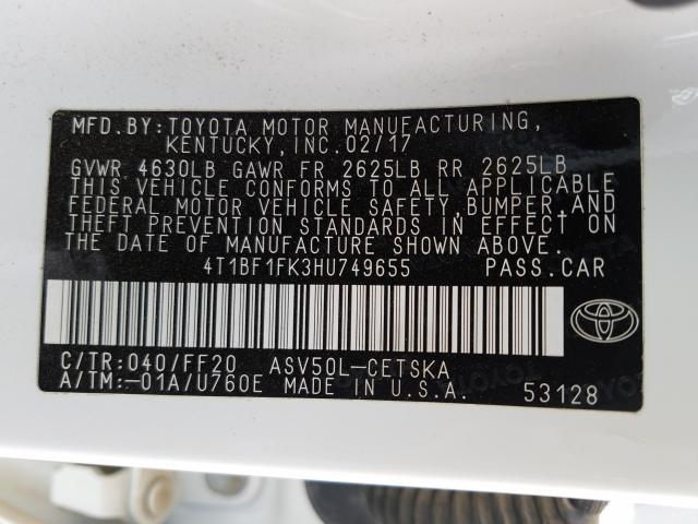 Photo 9 VIN: 4T1BF1FK3HU749655 - TOYOTA CAMRY LE 