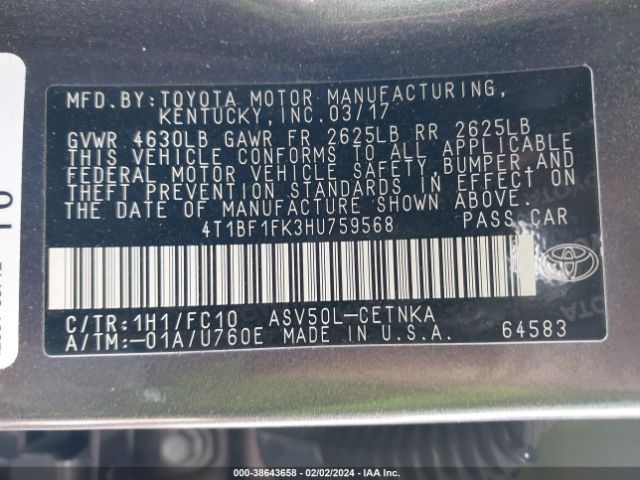 Photo 8 VIN: 4T1BF1FK3HU759568 - TOYOTA CAMRY 