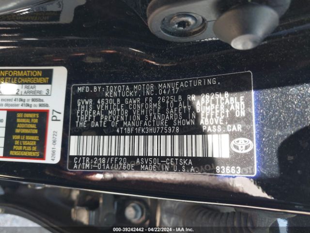 Photo 8 VIN: 4T1BF1FK3HU775978 - TOYOTA CAMRY 