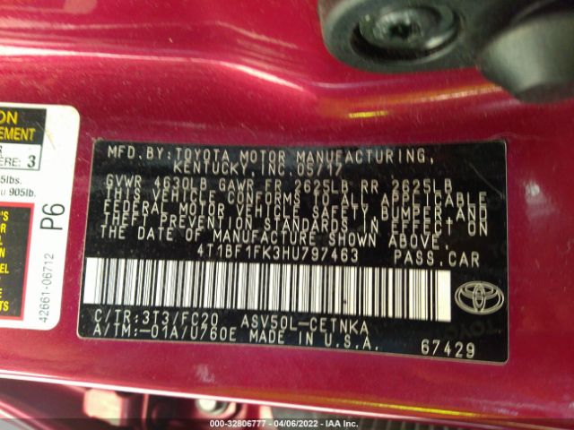 Photo 8 VIN: 4T1BF1FK3HU797463 - TOYOTA CAMRY 