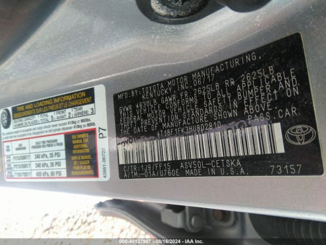 Photo 8 VIN: 4T1BF1FK3HU802810 - TOYOTA CAMRY 