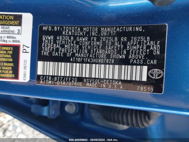 Photo 8 VIN: 4T1BF1FK3HU807828 - TOYOTA CAMRY 