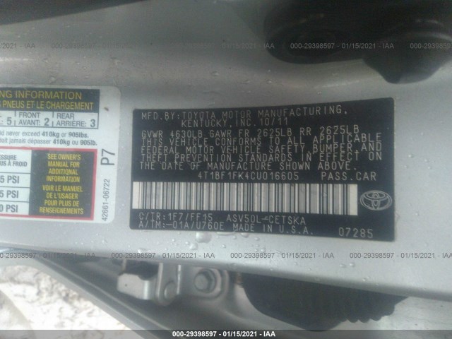 Photo 8 VIN: 4T1BF1FK4CU016605 - TOYOTA CAMRY 