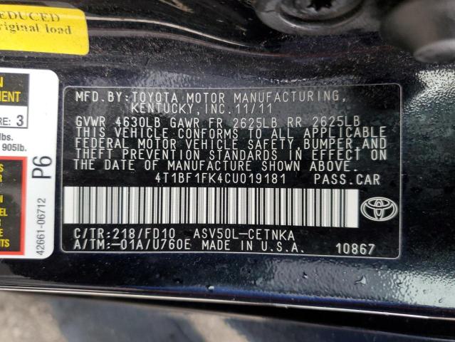 Photo 11 VIN: 4T1BF1FK4CU019181 - TOYOTA CAMRY 