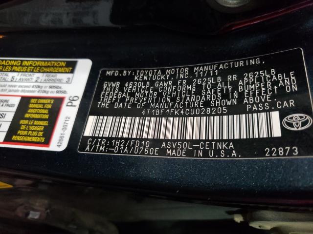 Photo 9 VIN: 4T1BF1FK4CU028205 - TOYOTA CAMRY BASE 