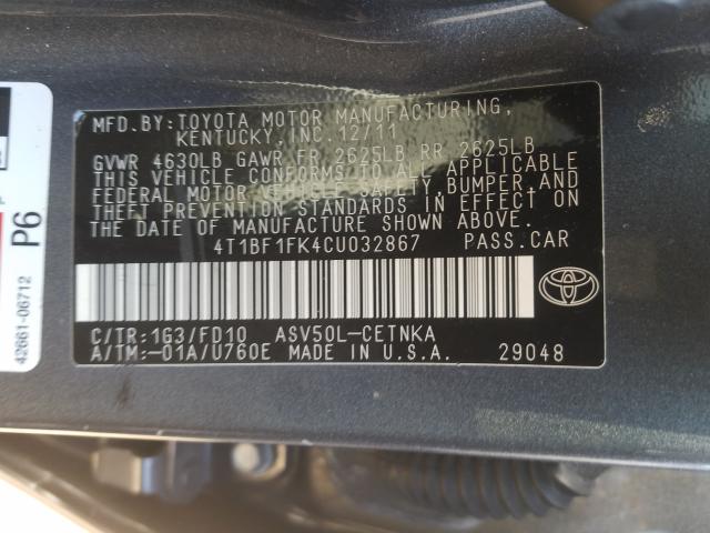 Photo 9 VIN: 4T1BF1FK4CU032867 - TOYOTA CAMRY BASE 