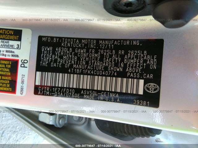 Photo 8 VIN: 4T1BF1FK4CU040774 - TOYOTA CAMRY 