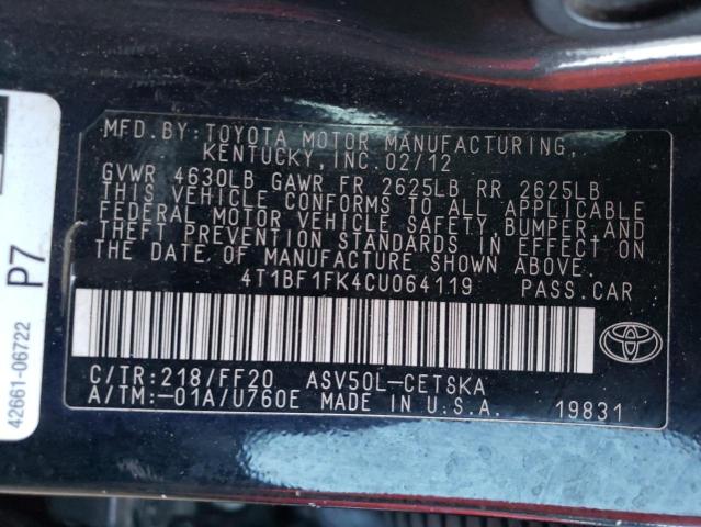 Photo 11 VIN: 4T1BF1FK4CU064119 - TOYOTA CAMRY BASE 